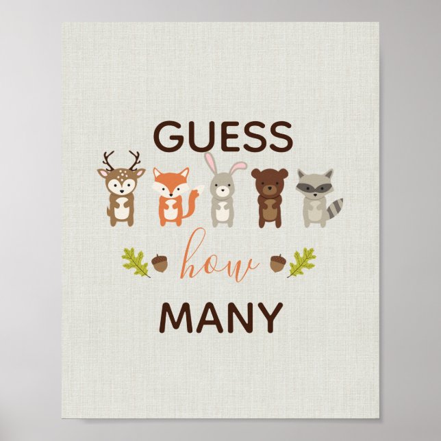 Affiche Baby shower Woodland Devine Combien de signes (Devant)