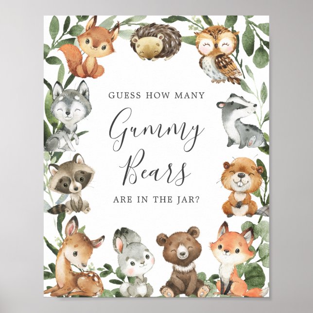 Affiche Baby shower Woodland Devine Combien D'Ours De Gumm (Devant)