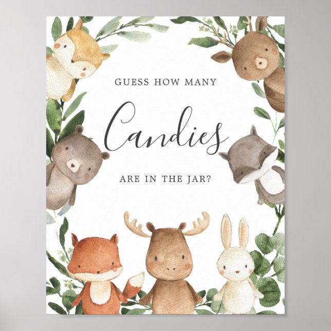 Affiche Baby shower Woodland Devinez combien de bonbons (Devant)