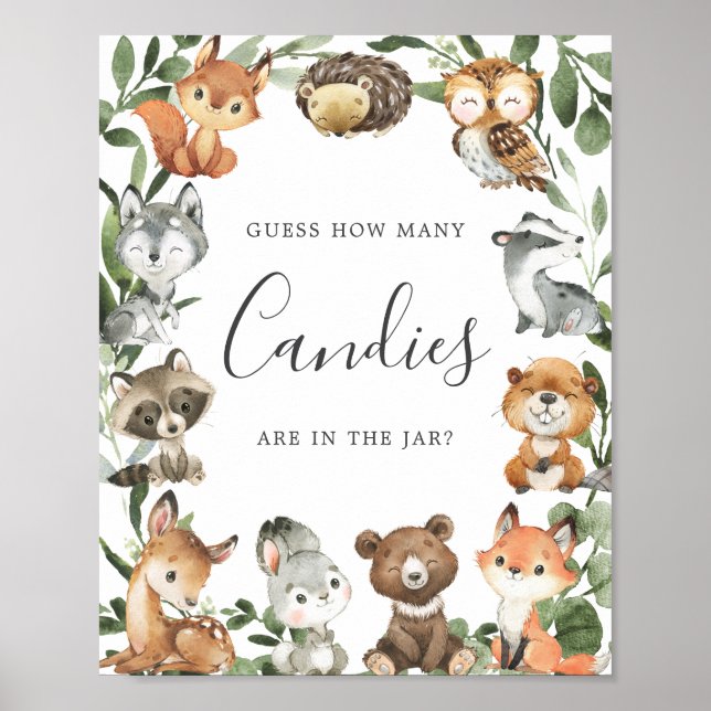 Affiche Baby shower Woodland Devinez combien de bonbons (Devant)