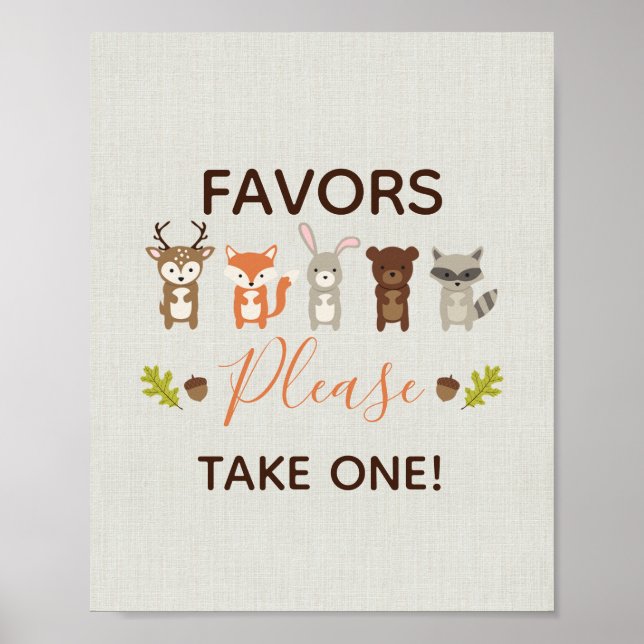 Affiche Baby shower Woodland Faveurs S'Il Vous Plaît Prend (Devant)
