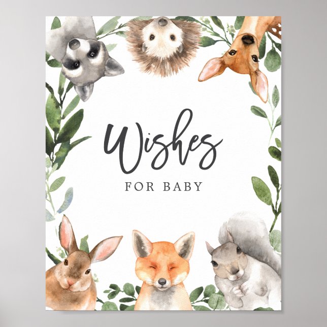 Affiche Baby shower Woodland veut pour bébé signe (Devant)