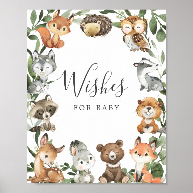 Affiche Baby shower Woodland veut pour bébé signe (Devant)