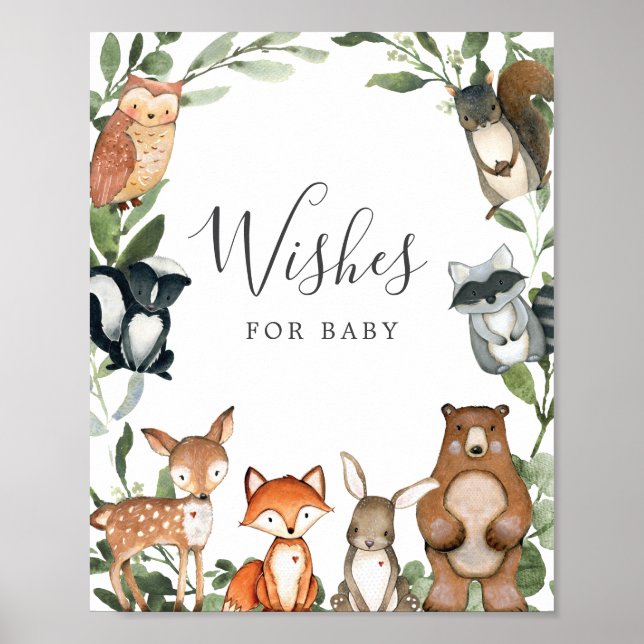 Affiche Baby shower Woodland veut pour bébé signe (Devant)