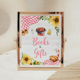 Affiche Baby showers BBQ de tournesol rose Livres et cadea