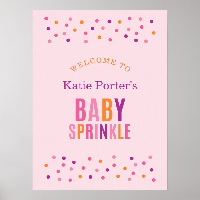 Affiche Baby Sprinkle rose Girl Baby shower de bienvenue (Devant)