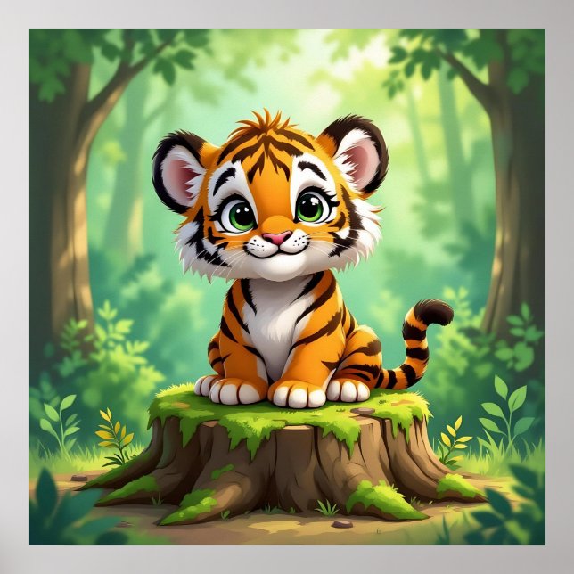 Affiche Baby Tiger | Cute Cartoon Kid's Nursery Art (Devant)