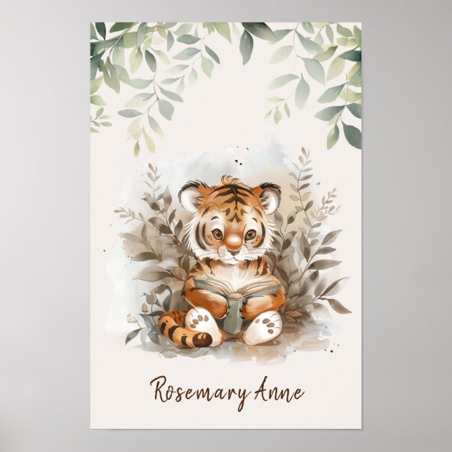 Affiche Baby Tiger Lecture Livres Nursery Jungle Animal (Devant)