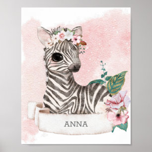 Affiche ** Baby Zebra Nursery Girl Jungle Nom sucré