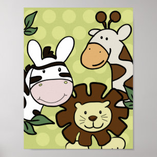 Affiche Baby Zoo GIRAFFE, LION & ZEBRA MUR ART