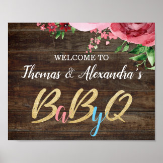 Affiche BabyQ BBQ Baby Shower Welcome Sign Wood