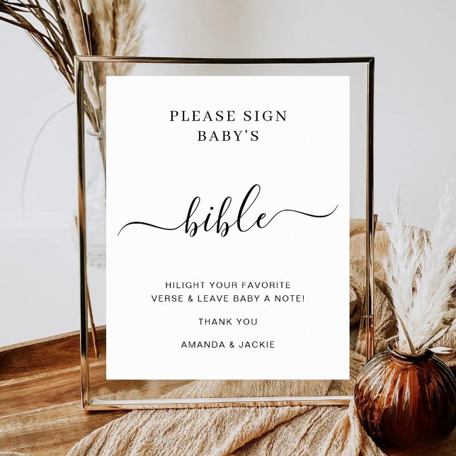 Affiche Baby's Bible Modern Minimalist Baby Shower Signage (Créateur téléchargé)