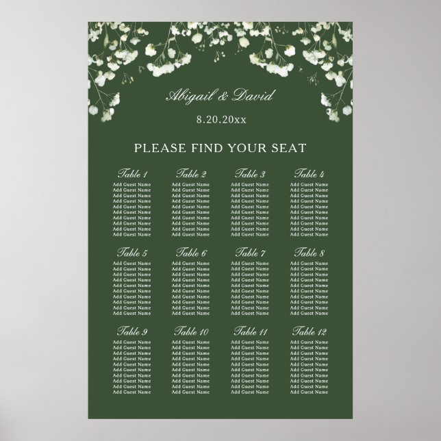 Affiche Baby's Breath on Sage Green Wedding Seating Chart (Devant)