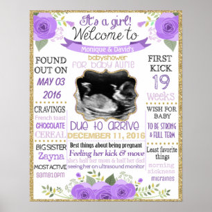 Affiche Babyshower Fleurs c'est une fille violet