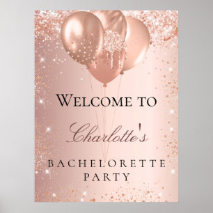Affiche Bachelorette fête rose ballon d'or bienvenue