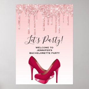 Affiche Bachelorette moderne Parties scintillant rose