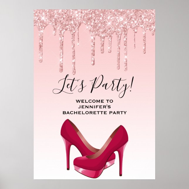 Affiche Bachelorette moderne Parties scintillant rose (Devant)