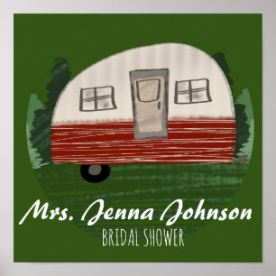 Affiche Bachelorette Party Camper Mountains Week-end Green