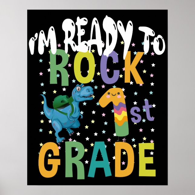 Affiche Back to School I'm Ready To Rock 1st Grade Dino (Devant)