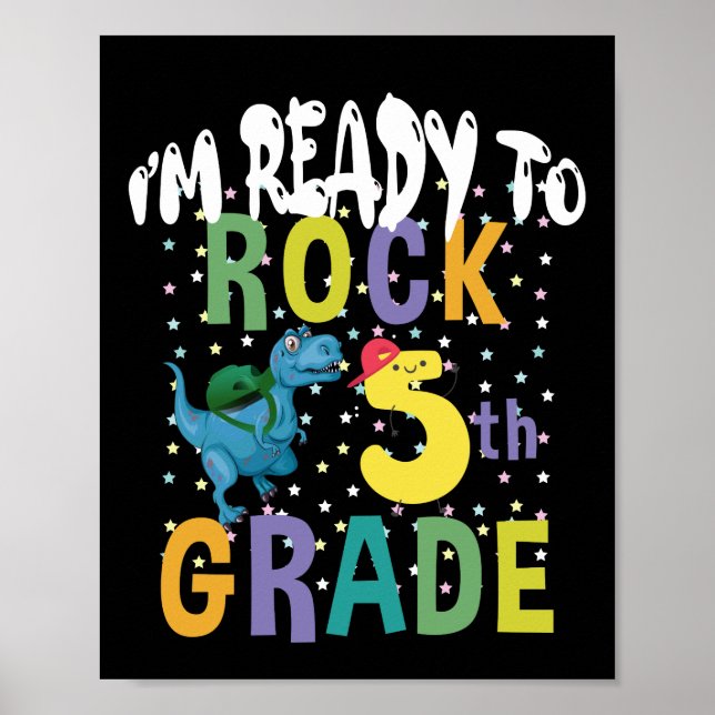 Affiche Back to School I'm Ready To Rock 5th Grade Dino (Devant)