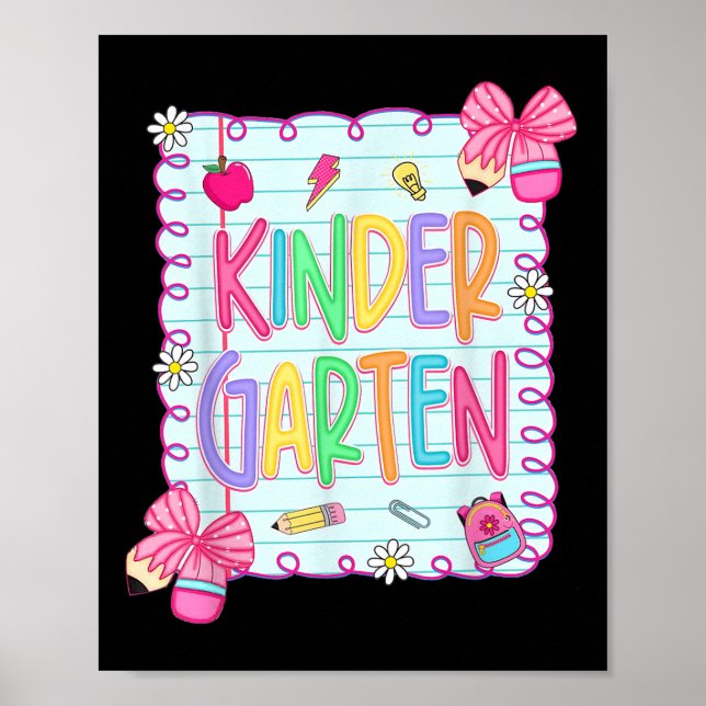 Affiche Back To School Kindergarten Coquette Pencil Bow Te (Devant)