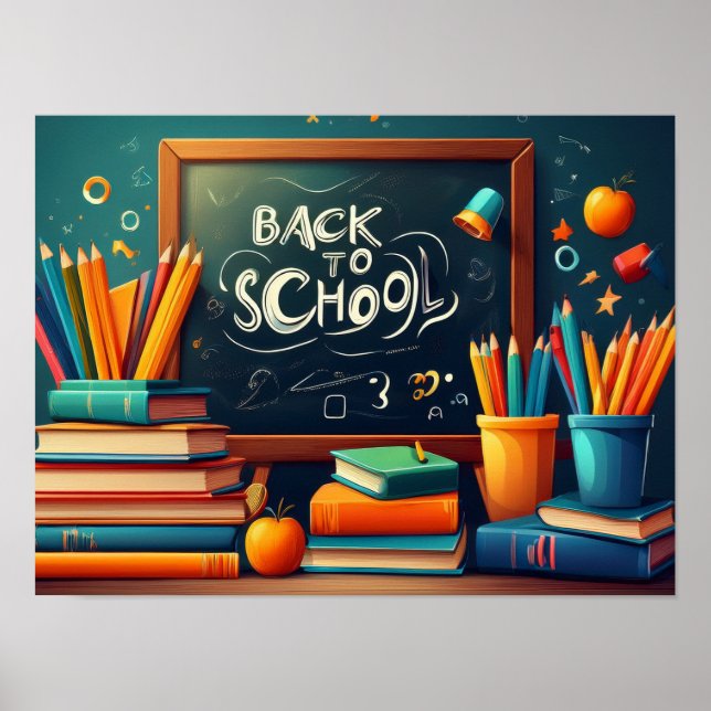 Affiche Back to School Teacher Welcome Blackboard Books  (Devant)