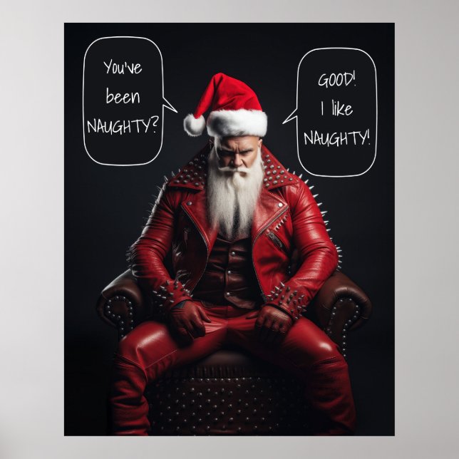 Affiche Badass cool Père Noël En Cuir Rouge Aime Ça Mauvai (Devant)