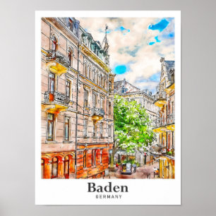 Affiche Baden Allemagne Voyage Aquarelle main tirée