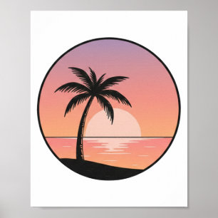 Affiche Badge de plage au coucher du soleil – Dessin minim