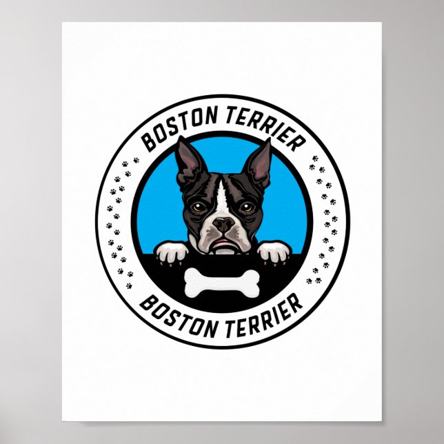 Affiche Badge d'illustration de Boston Terrier Peeking (Devant)