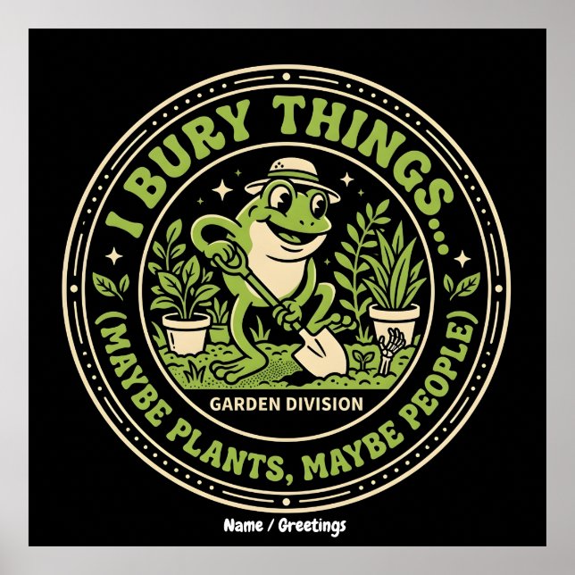 Affiche Badge drôle de grenouille rétro J'enterre des chos (Devant)