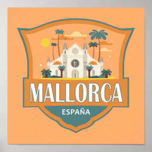 Affiche Badge Rétro de Voyage à Majorque Espagne