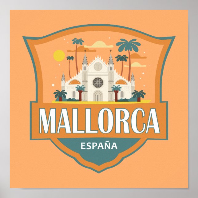 Affiche Badge Rétro de Voyage à Majorque Espagne (Devant)