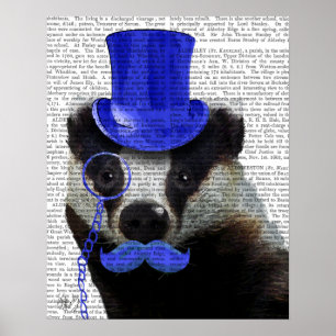 Affiche Badger avec chapeau bleu et moustache