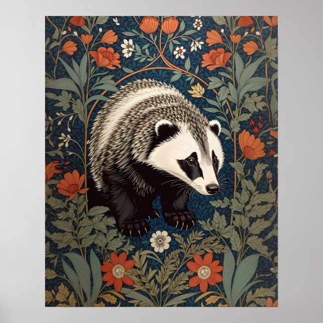 Affiche Badger de Woodland William Morris inspiré (Devant)