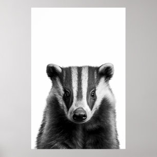 Affiche Badger Woodland Modern Portrait noir blanc