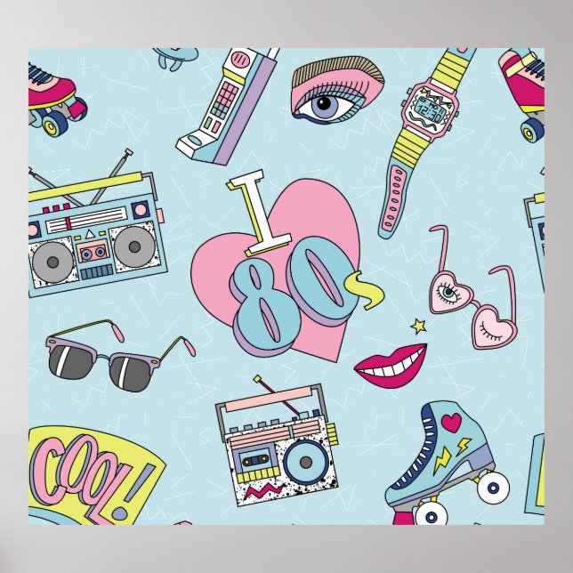 Affiche badges rétro, style motif des années 80-90. (Devant)