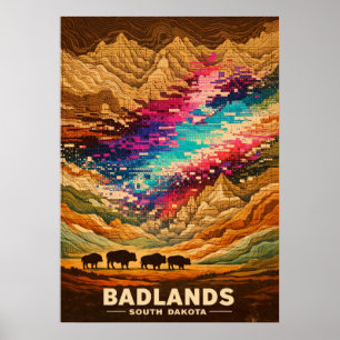 Affiche Badlands Dakota du Sud Art Rétro