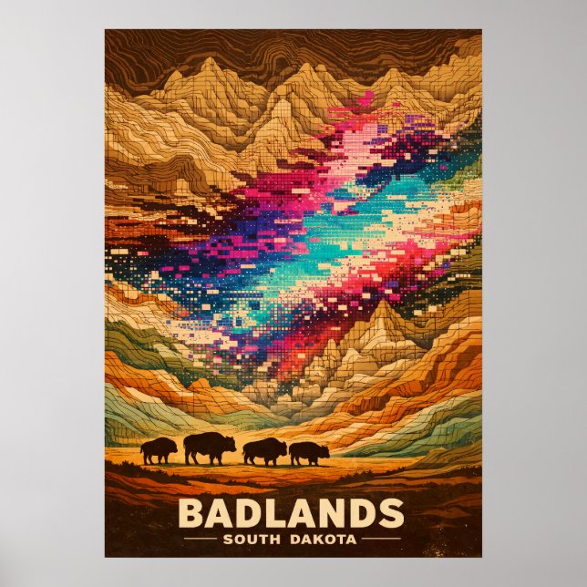 Affiche Badlands Dakota du Sud Art Rétro (Devant)