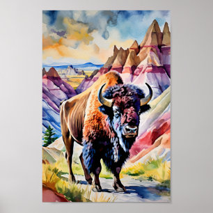Affiche Badlands National Park South Dakota Watercolor
