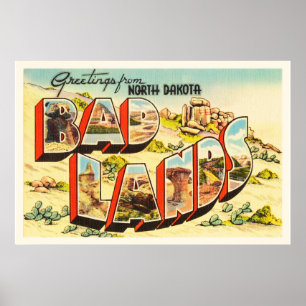 Affiche Badlands North Dakota ND Vintage voyage Souvenir