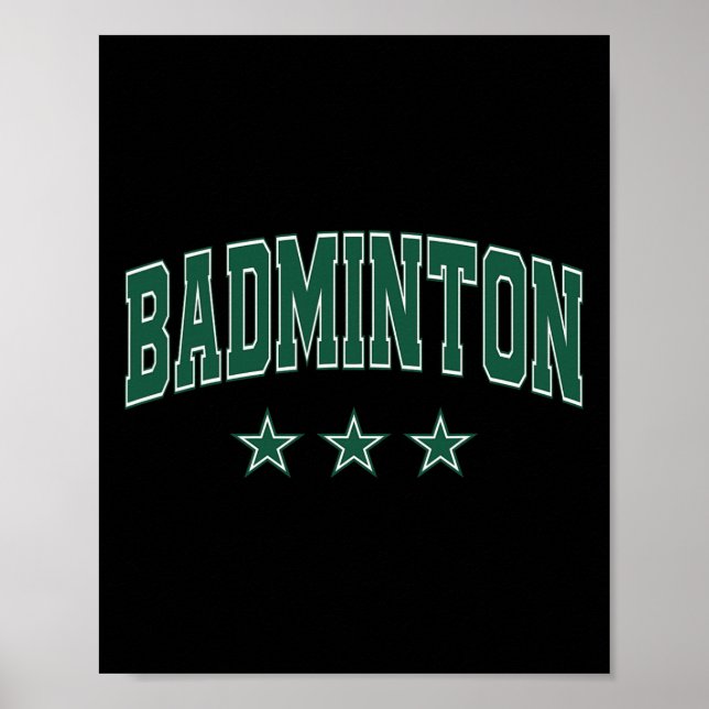 Affiche Badminton All Green Stars Clic Retro Varsity Texte (Devant)