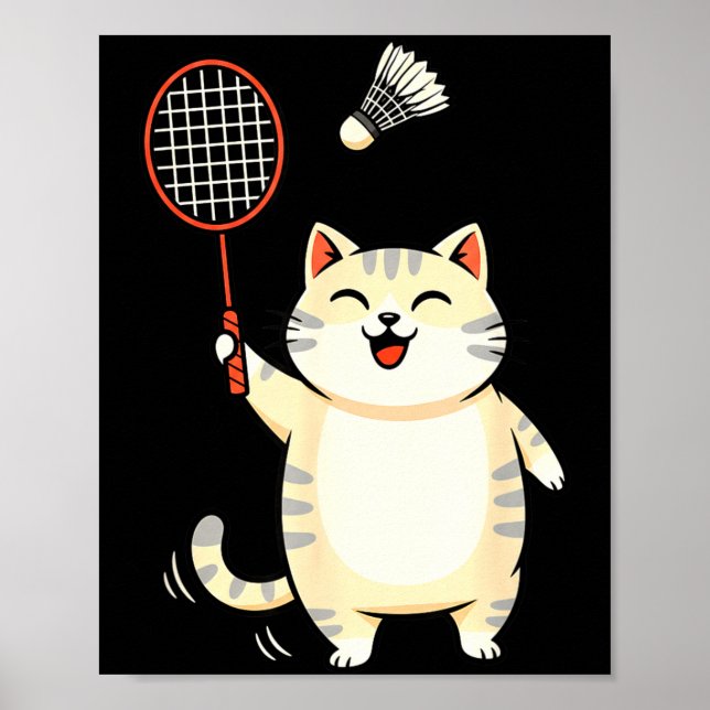 Affiche Badminton Cat Cartoon Art, Funny Cat Design For Ca (Devant)