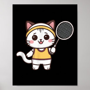 Affiche Badminton Chat Drôle Femmes Filles Joueuse de Badm