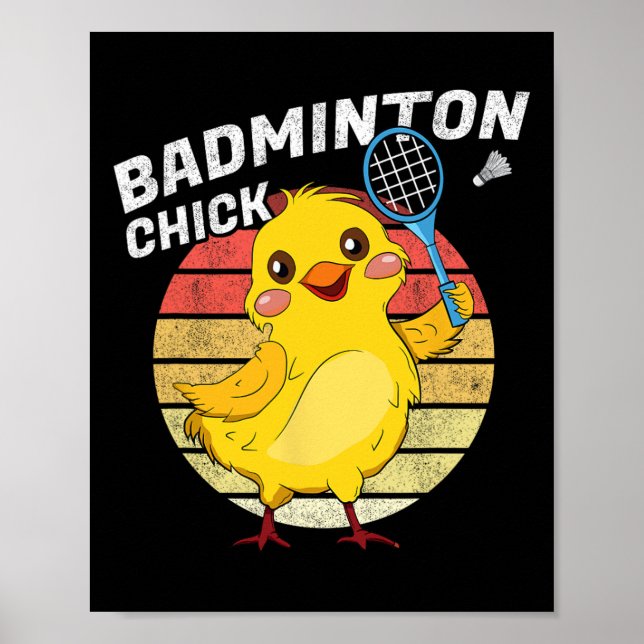 Affiche Badminton Chick Retro Chicken Birdie Femmes Badmin (Devant)