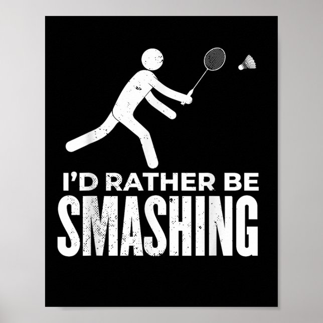 Affiche Badminton de bonhomme allumette - Je préférerais é (Devant)