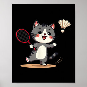 Affiche Badminton drôle Raquette de chat mignon Volant Hom