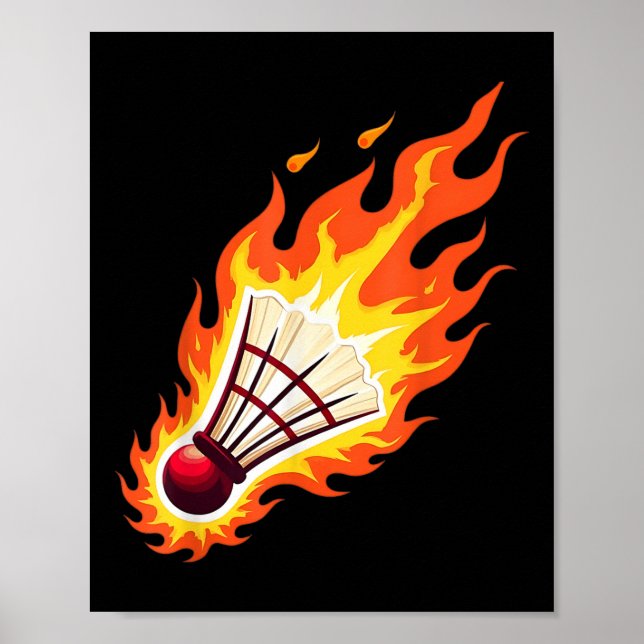 Affiche Badminton enflammé navette en feu  (Devant)