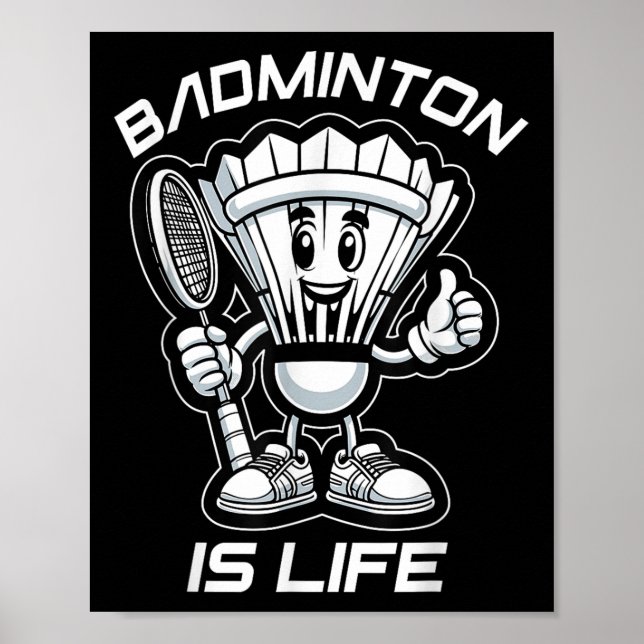 Affiche Badminton Forever Cartoon Shuttle Et Racket Graphe (Devant)
