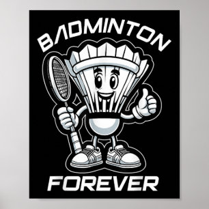 Affiche Badminton Forever Cartoon Shuttle Et Racket Graphe